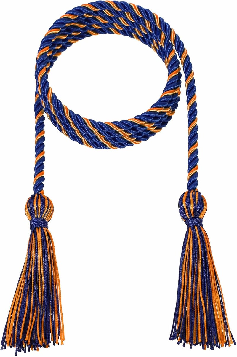 D DODOU 10 Pieces Graduation Cords Polyester Graduation Honor Braided Cords with Sewing Tassels for Bachelor, Master, Doctor 68" Long (Royal Blue Orange) - Image 2
